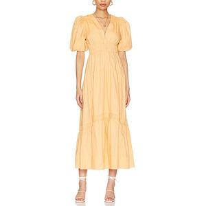 Minkpink 'Piper' Yellow Puff Sleeve Poplin Midi Dress Size L